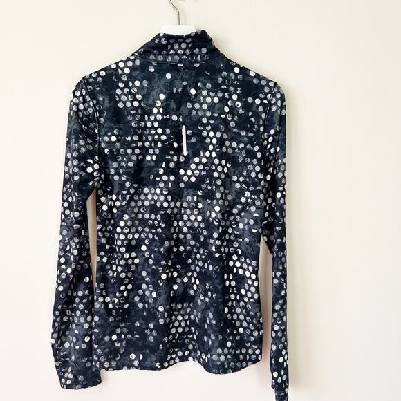 Reebok Athletic Popover Size L Black Polka Dot 1/4 Zip Track Jacket Stretch - Picture 2 of 8